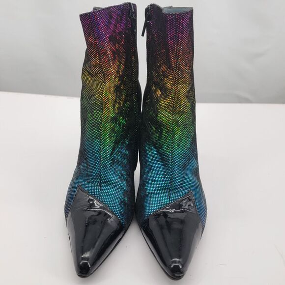 Doble Vida Size 6 Shimmery Fashion Booties Statement Rainbow Women's Pointed Toe - Picture 2 of 8